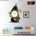 Gift City Presents Yatch Kashti Wooden Wall Clock with light for Night View. 