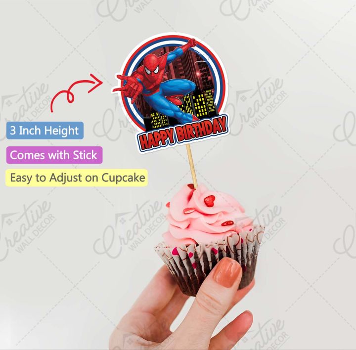 Spiderman%20Theme%20Cupcake%20Toppers%20Pack%20of%2012%20Perfect%20for%20Birthday%20Party%20Celebration%20&%20cake%20Decoration%20Supplies%20-%20Image%203