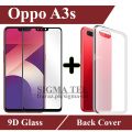 Oppo A3s Full Black 9D|5D|6D|10D|11D|21D Tempered Glass Screen Protector Full Glue Edge To Edge + Back Cover Transparent Soft Crystal Clear Case For Oppo A3s. 