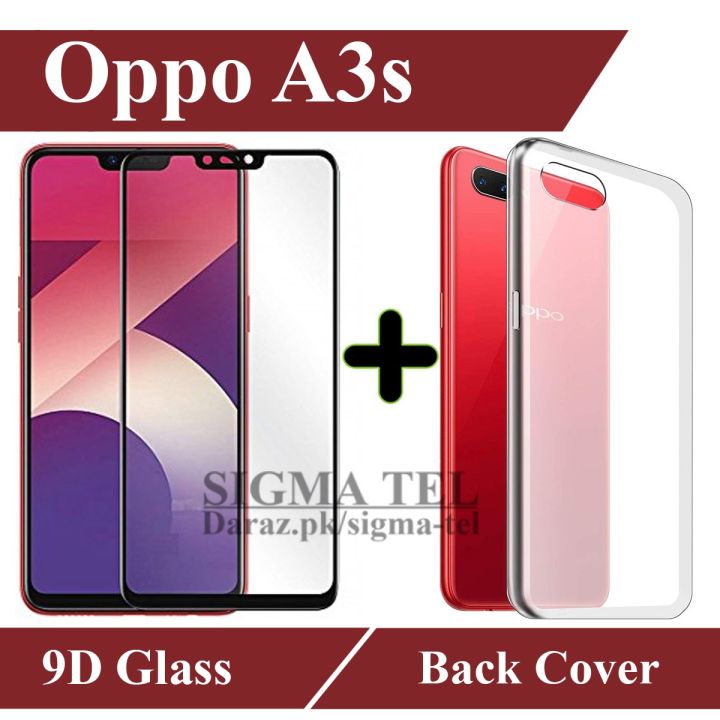 Oppo A3s Full Black 9D|5D|6D|10D|11D|21D Tempered Glass Screen Protector Full Glue Edge To Edge + Back Cover Transparent Soft Crystal Clear Case For Oppo A3s
