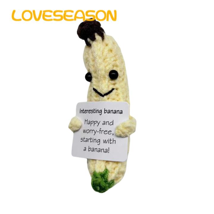 Emotional Support Banana Handmade Crochet Banana Doll with Encouraging Message Emotional Support Fruit Toy for Christmas Gift Buyers' Favorite Positive Knitted Doll