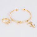 KC Gold Plated Rhinestone Heart M Letter Pendant Necklace Ring Bangle Earrings. 