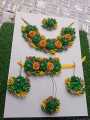Artificial flowers Handmade Flower Jewelry Set for Brides-Choker Necklace, Bracelet with Ring, Earrings & Tika. Bridal jewelry set indian, Bridal jewellery set Mehndi, mayon flower jewelry, Mehndi accessories, Mehndi Jewellery set for girls for Bridals. 