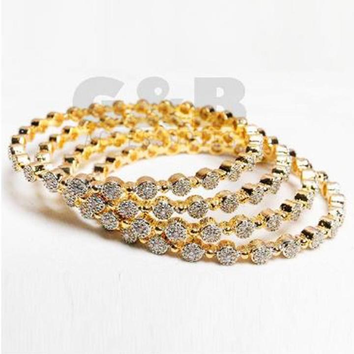 Set of 4 - Golden Metal Bangles Set For Women - Size 2:15