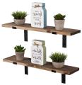 Decorative Rustic Shelves Rustic Hanging Rack Floating Metal Wood Wall Mounted Shelf with L Brackets Set of 2 For Storage. 