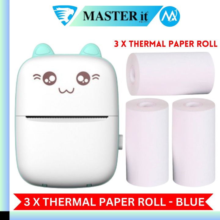 Pocket Inkless Mini Printer - 12 x Sticky Paper Roll & 12 x Thermal Paper Roll - Thermal Portable Bluetooth Wireless Mini Printer For Kids - For Photo, Picture, Office Receipt, Label Note, QR Code - Compatible With IOS & Android - Pink & Blue