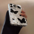 100% Quality+COD Holographic Black Butterfly Phone Case with Lanyard for iPhone 15 PRO MAX PLUS 14 13 12 Reflective Fashionable Phone Cover. 