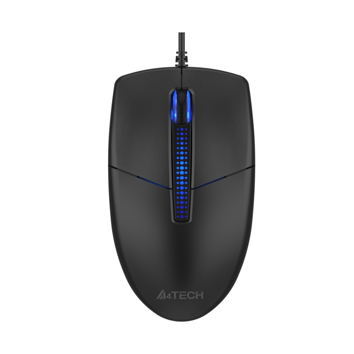 A4tech N-530S Illuminate Wired Mouse - 1200 DPI - Blue Backlit - 125Hz Report Rate - Silent Clicks - For PC, Laptop