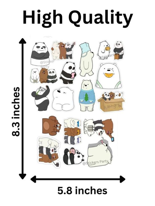 We Bare Bears Cute Aesthetic Journal Sticker Sheet Scrapbooking - Uncut Sticker Sheet A5 Size (8.3x5.8 inches) Also for Laptop, Mobile phone - Best Quality