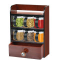 Wooden Spice Rack with 8 Crystal Plastic Jars for Kitchen Storage - masala boxes for kitchen  HS Emporium. 