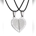 Silver Stainless Steel I Love You Broken Heart Necklace. 