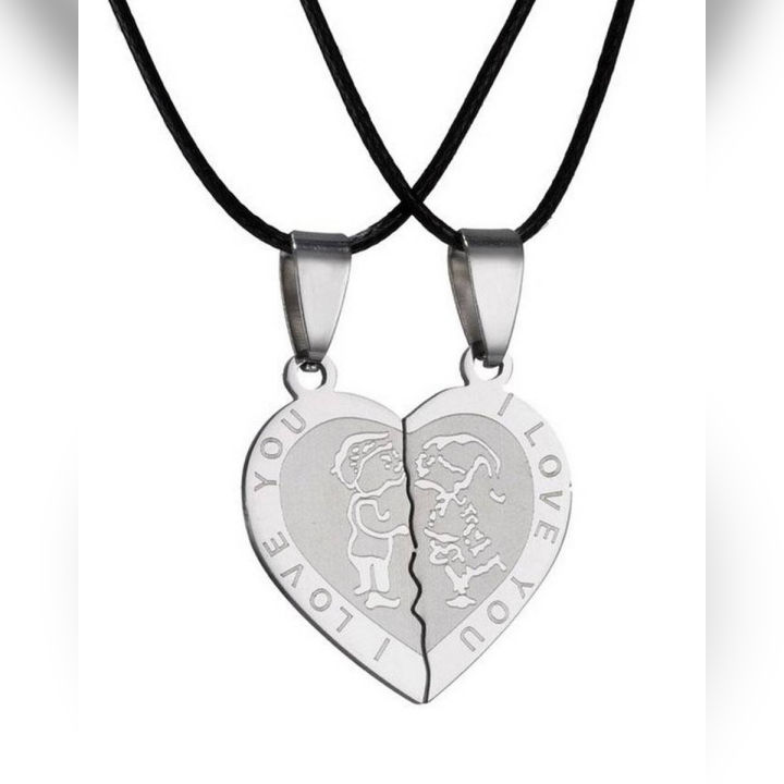 Silver Stainless Steel I Love You Broken Heart Necklace