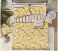 Yellow Pure Cotton Floral King Size Bed Sheet. 