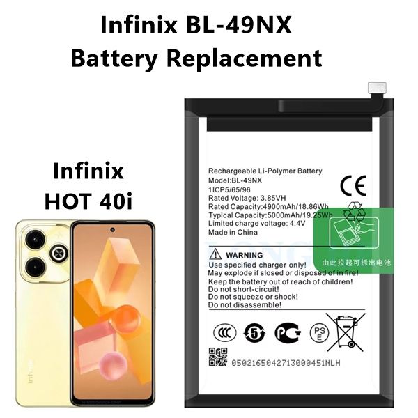 Infinix Hot 40i X6528 Battery Replacement BL-49NX Battery with 5000mAh Capacity_Silver