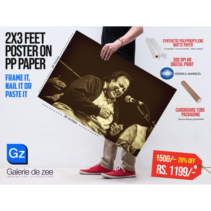 Nusrat Fateh Ali Khan 24x36 Inches Poster on Synthetic PP (Polypropylene) Un-tearable, Fully Eco-Friendly, Water Resistant Paper with Konica Minolta Digital Printing (Unframed)
