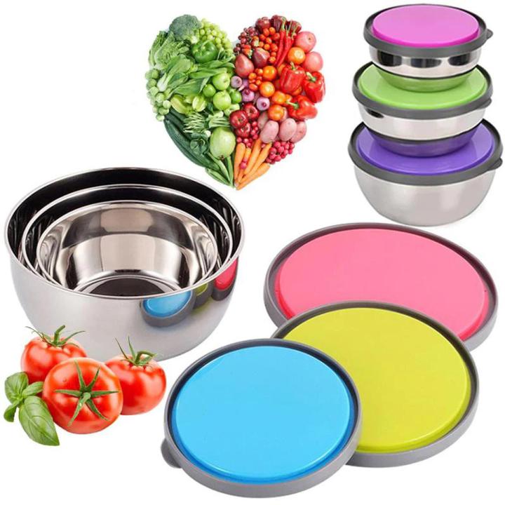 Techmanistan Set of 3 - Stainless Steel Mixing Bowls, Stainless Steel Nesting Bowls Set with Airtight Lids Non-Slip Food Storage Containers, Food Storage Bowls, Stainless Steel Seal Bowl With Lid