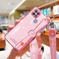 For Realme C21Y / Realme C21-Y Cover [Neck Lanyard + Wrist Strap] Fashion Plating Bumper Stand Phone Case Camera Lens Protection Soft TPU Silicone Shockproof Protective Back Cover. 