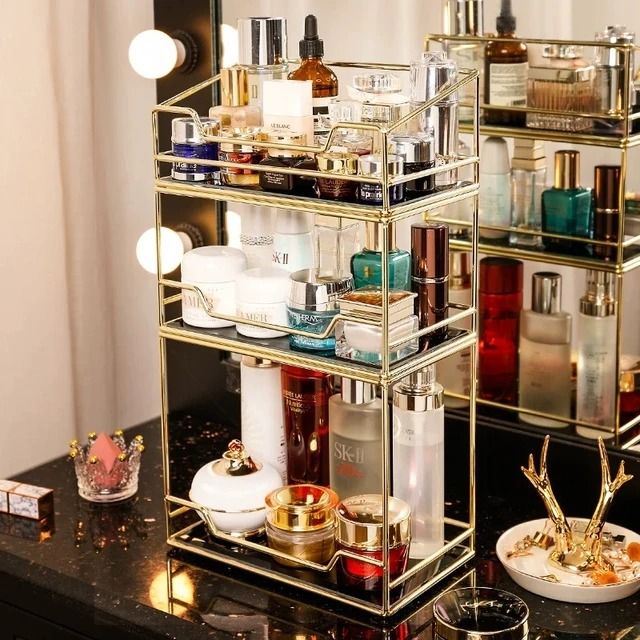 Beauty Racks Luxury 3-Tier Cosmetic Organizer Rack – Elegant Gold Makeup Storage ...