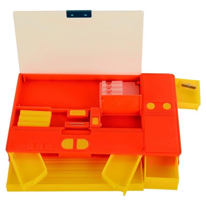 Car Geometry Box  Plastic Magnetic Jumbo Pencil Box (Red, Big Size)