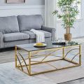 Golden Crescent Coffee Table - Rectangular Glass Coffee Table, Wooden Center Table for Living Room. 