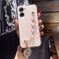 For Vivo Y03 Y02 Y02A Y02s Y02t Y01 Y01A Back Cover with Four-Leaf Clover Bracelet Luxury 6D Plating Shiny Bling Stylish Girl Phone Case Soft Silicone Square Bumper Mobile Phone Cases Pouch. 