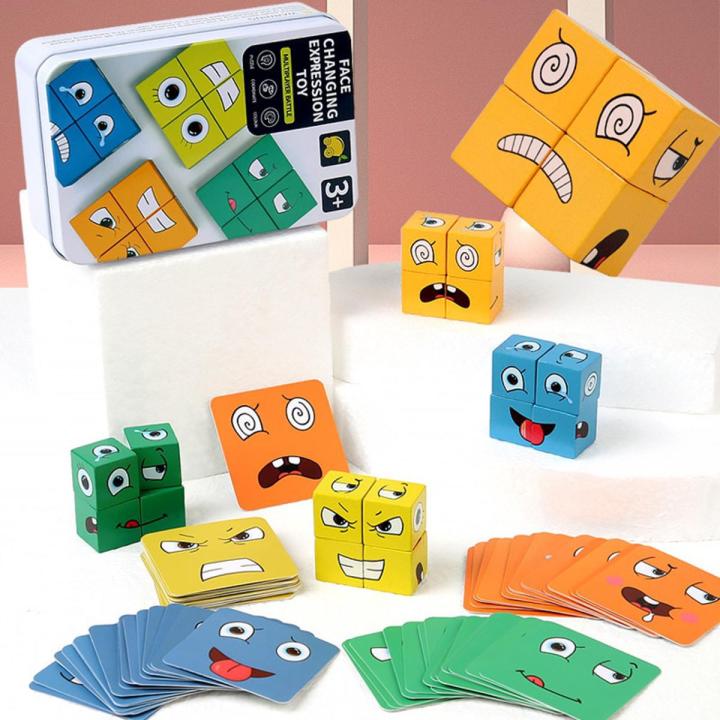 Face Change Cube Game Toy Montessori Expression Puzzle Building Blocks Toys Early Learning Educational Match Toy for Kids Toy