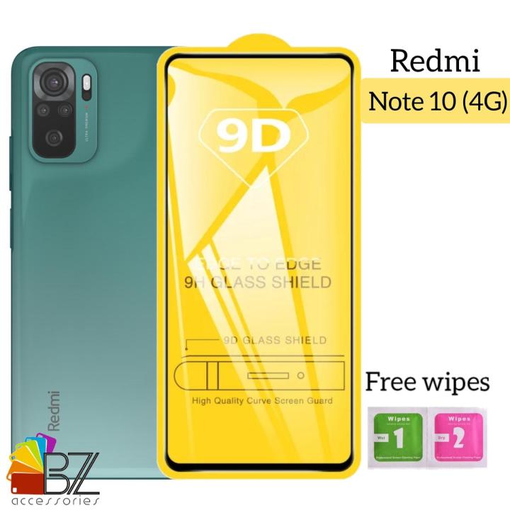 Redmi Note 10 (4G) 6.43 inch - 100% Original Full coverage 9D Tempered Glass screen Protector- Full Glue- with Cleaning Wipes