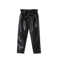 Kid Leather Pants Solid Color Toddler Casual Mid-waist Trousers with Belt Pencil Pants. 