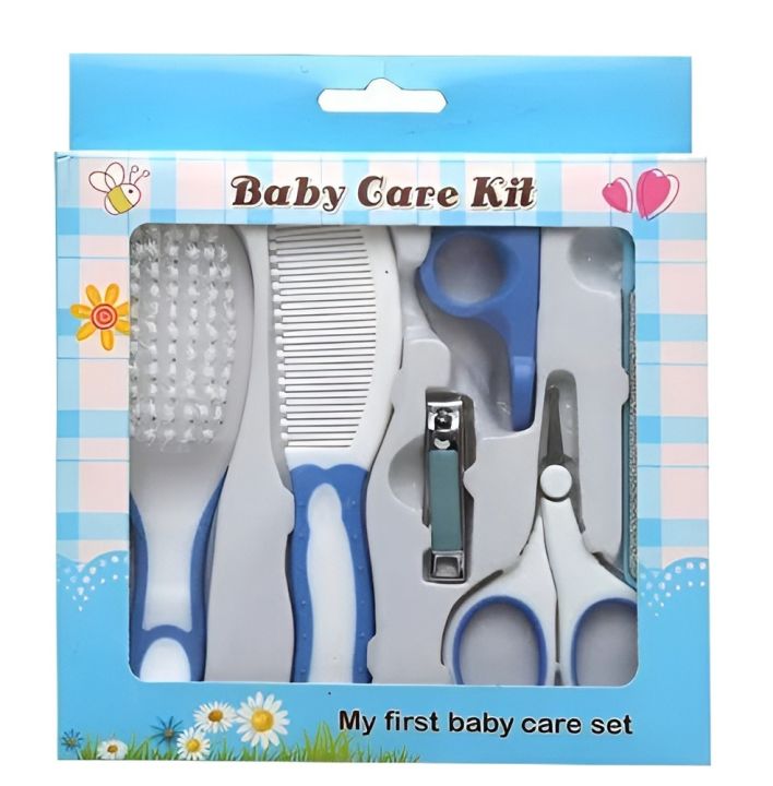 Baby Grooming Kit, Toes Fingernails Care, 6 pcs Baby Nail Kit Daily Care Set with Hair Brush, Hair Comb, Scissor, Nail Clipper, Nail Clipper Cover and Nail Scissor Handle Cover(Pink)(Blue)