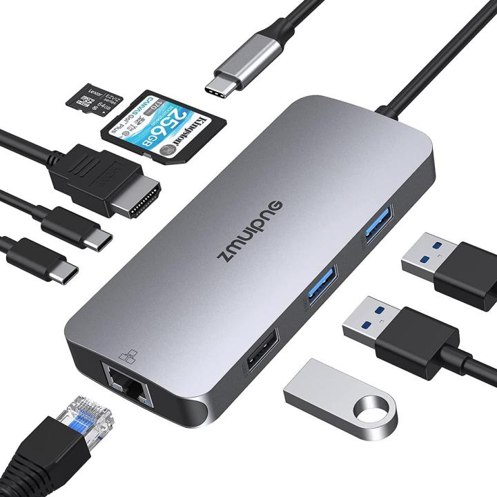 ZMUIPNG (ZM0501) 9 IN 1 USB C Hub Multiport Adapter, USB C Dock with Ethernet HDMI,  USBC Hub to 4K HDMI,Ethernet,100W PD,USB-C,3 USB Ports,SD/TF, USB Type C Dongle Docking Station for MácBook Pro M1 MácBook Air Surface,Dėll,HP and More