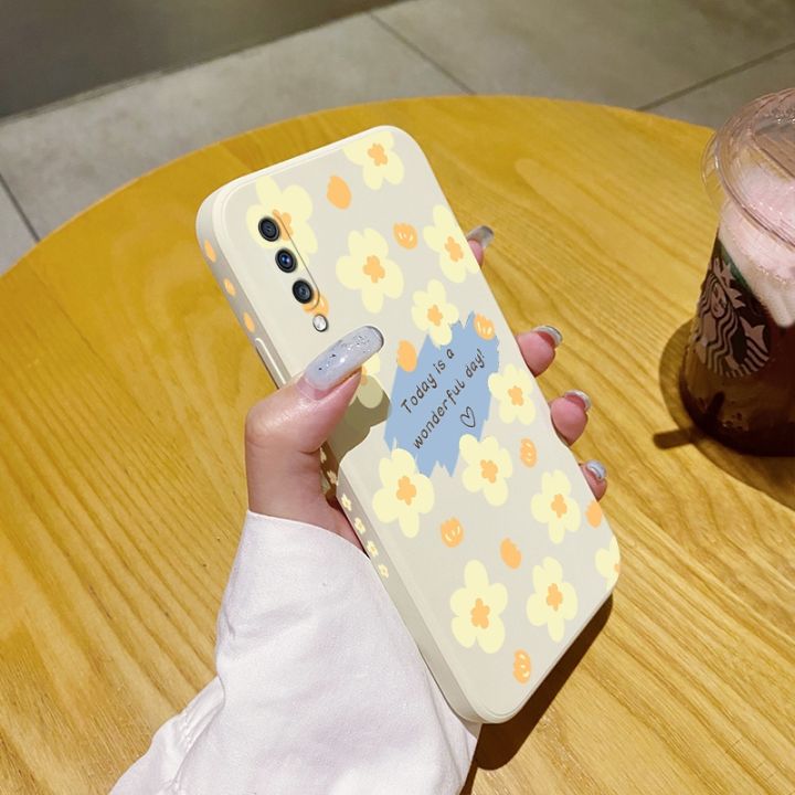 dienya for Samsung A90 5G Case Fashion Beauty Flower Side Square Edge Protect Softcase Thin Pattern Silicone Casing Full Lens Cover Camera Shockproof Cases