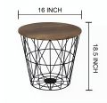 Large METAL WIRE REMOVABLE WOOD TOP FOLDABLE ROUND COFFEE SIDE TABLE STORAGE BASKET ONE PICE. 