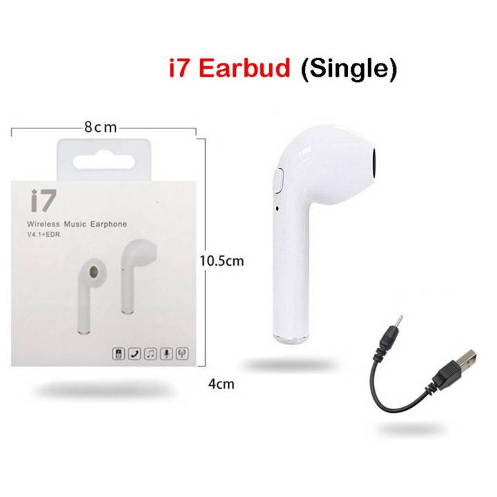 i7 Single Wireless Bluetooth Hand Free  Stereo Earphones  White bluetooth ear phone for all cell phones use