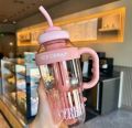 1300ML Large Capacity Detox Water Bottle with Straw for Girls  Leakproof Plastic Sports & Gym Mug  Cute Portable Tumbler for Summer, Travel, Fitness, Kids & Milk Tea. 