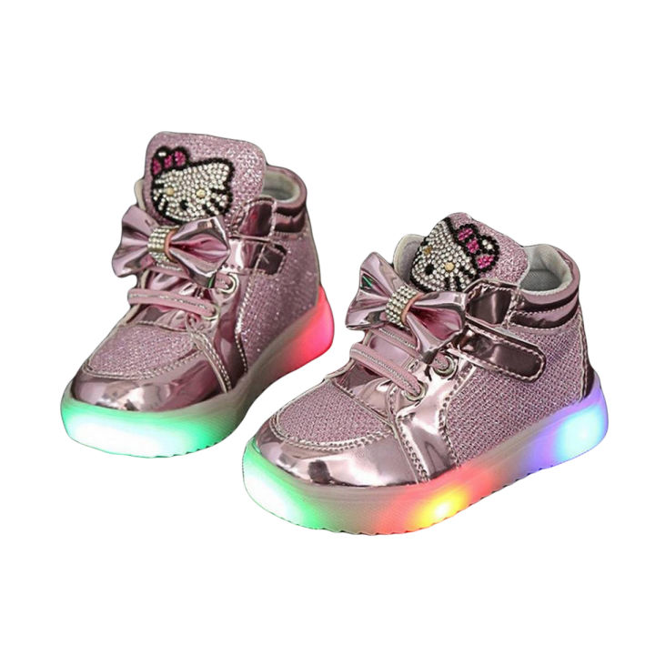 Girls Shoes Little Girls Princess Children Shoes with Light Baby Fashion Hook Loop Led Shoes Kids Light Up Glowing Sneakers(EU SIZE 21-30 /Pink) - intl