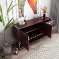 Modern Maroon Sideboard Buffet Table: Elegant Cabinet with 3 Doors, 1 Drawer, and Gold Frame Accent. 