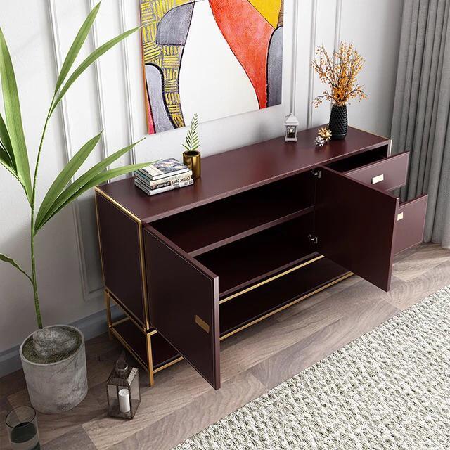 Modern%20Maroon%20Sideboard%20Buffet%20Table:%20Elegant%20Cabinet%20with%203%20Doors,%201%20Drawer,%20and%20Gold%20Frame%20Accent%20-%20Image%202