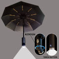 Automatic Folding Umbrella With LED Light Portable Sunny Rainy Umbrellas With Flashlight Windproof LED Torch Umbrella. 
