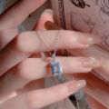 Vintage Sea Blue Zircon Square Pendant Necklace For Women Girls Delicate STARLITE. 