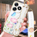 VRQR Wrist Band Case For OPPO Realme C51 Back Cover Butterfly Flowers Pattern Soft Cover With Strap Lanyard Realme C53 Narzo N53 Note 50 C63 C61. 