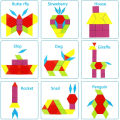 6 Set - 42 Pcs - Early Learning Educational Plastic Puzzle Tiles Geometric Pattern Shapes Jigsaw Puzzle Game Block Toy for Kids Boys girls Children  Brain Teaser Intelligent Montessori Colorful Tangram Puzzles Blocks Shapes Mini Toys. 