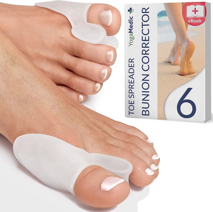 YogaMedic Bunion Corrector Toe Separator for Big Toe to Relax Spread and Stretch 6Pcs for Hallux Valgus & Bunion Support