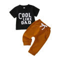 Baby Boys Summer Clothes Letter Print Short Sleeve T-shirt Tops with Stretch Casual Drawstring Pants Set. 