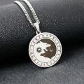 【IKE】Stainless Steel Viking Necklace Odin Wolf Head Sun Moon Rune Pendant Necklace Titanium Steel Vintage Viking Logo Necklace. 