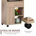 Microwave kitchen trolley storage sideboard with 4 wheels and brakes drawer open shelves 42x16x24 HxWxL inch Oak Customized. 