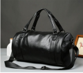 Black Pu Leather Travel Duffle Gym Luggage Bag Shoulder Bag With long Strap. 