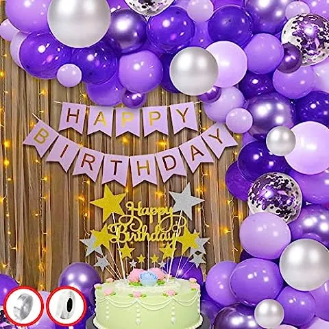 Purple Happy Birthday decoration set Including Birthday Banner 30 Balloons 5 Pc Filled Confetti