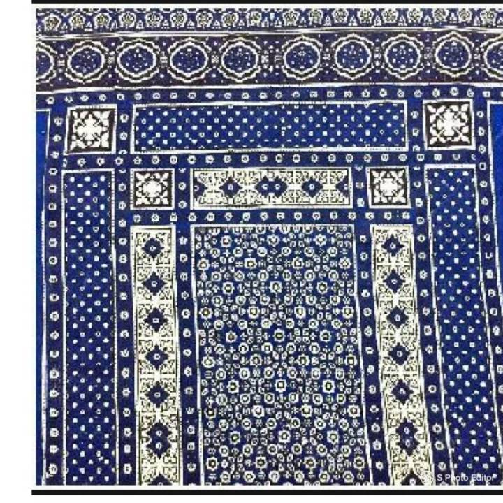 Saraki Ajrak Hand Block Printed Cotton Saree in Blue for Women Traditional Pakistani Dress
