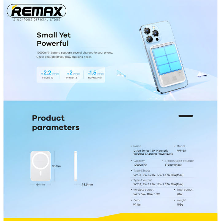 RPP-65 REMAX Usion Series 10000mAh PD 20W Magnetic Wireless Fast ...