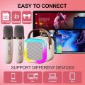 K12 Wireless Mic With Speaker - Single / Double RGB 7 Colour Dancing Light Karaoke Mic With Portable Bluetooth Microphone For Recording With Speaker For Music - 3 in 1 USB / AUX / SD Card Slot Karaoke Handheld Microphone - Black, Blue & Pink Colours. 